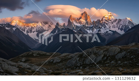 Majestic Sunset Over Snow-Capped Mountains Ai Generated 131129632