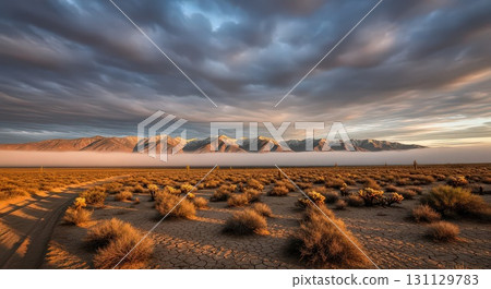 Breathtaking Desert Landscape at Sunrise - Generative Ai 131129783