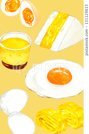 Egg dish background Hand-drawn watercolor illustration material 131129813