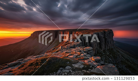 Dramatic Mountain Landscape at Sunset - Generative Ai 131129853