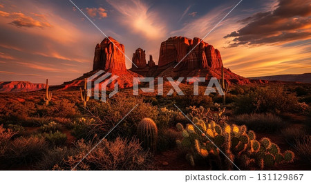 Stunning Sunset Over Monument Valley- Generative Ai Stunning Sunset Over Monument Valley- Generative Ai 131129867