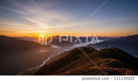Breathtaking Sunrise Over Mountain Range- Generative Ai Breathtaking Sunrise Over Mountain Range- Generative Ai 131130085