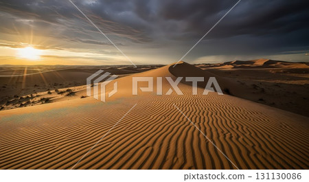 Dramatic Desert Sunset Over Rolling Sand Dunes - Ai Generated Dramatic Desert Sunset Over Rolling Sand Dunes - Ai Generated 131130086