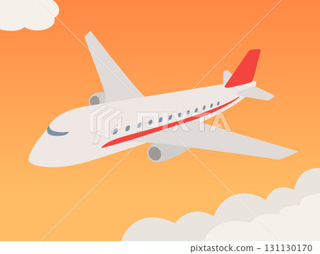 巨型噴射客機在日落天空飛行 飛行飛機的風景插圖 131130170