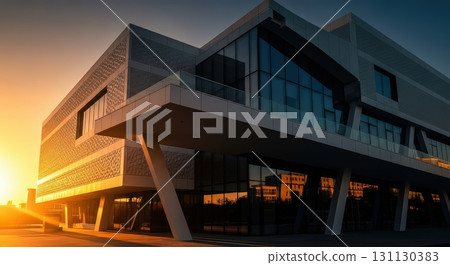 Modern Architectural Building at Sunset Ai Generated 131130383