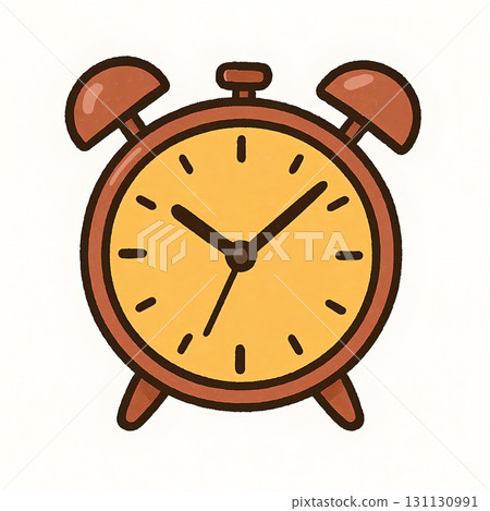 Hand drawn icon illustration of a round twin bell alarm clock 131130991