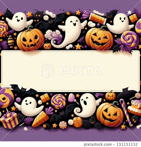 一張用南瓜燈和鬼魂裝飾的橫向萬聖節留言卡。 一張用南瓜燈和鬼魂裝飾的橫向萬聖節留言卡。 131131132