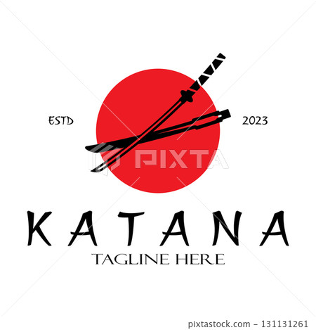 simple katana samurai sword logo design template vector, 131131261
