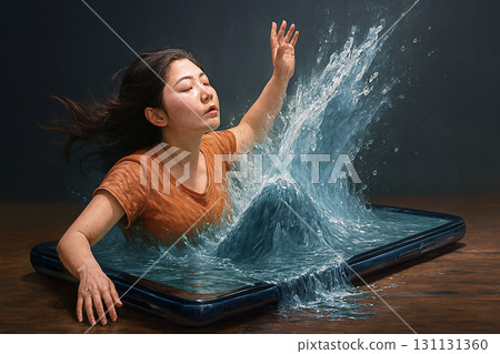 A woman addicted to smartphones 131131360
