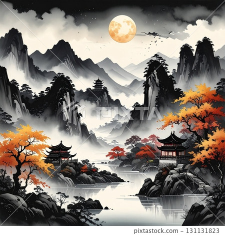 【AI 生成影像】水墨畫風格的深山奇幻風景 131131823