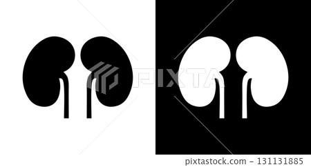 Human kidneys icon black and white. Urinary system isolated illustration. 131131885