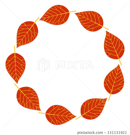 Autumn leaves circle frame. Round border made of fall leaves. The leaves are arranged in a circle. Vector flat isolated on white background. Autumn leaves circle frame. Round border made of fall leaves. The leaves are arranged in a circle. Vector flat isolated on white background. 131131921
