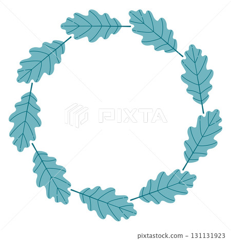 Autumn leaves circle frame. Round border made of fall leaves. The leaves are arranged in a circle. Vector flat isolated on white background. 131131923