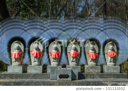 Six Jizo statues with halos, Usu Zenkoji Temple, Date City, Hokkaido 131132032