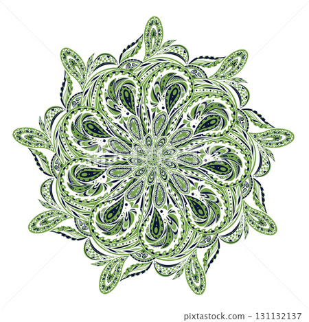 華麗的佩斯利花紋圖案，帶有流動的綠色漩渦 131132137