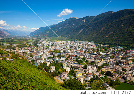 View from drone of Martigny city, Switzerland View from drone of Martigny city, Switzerland 131132157