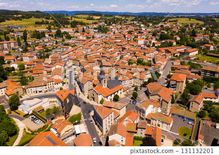 Flight over the city Craponne-sur-Arzon on day. France 131132201