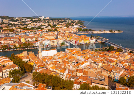 Aerial view of the administrative center with residential areas of the seaside town of Martigues Aerial view of the administrative center with residential areas of the seaside town of Martigues 131132218