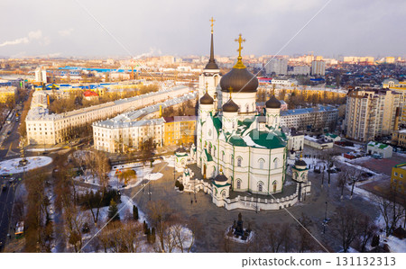Annunciation Cathedral and the city center of Voronezh in winter 131132313