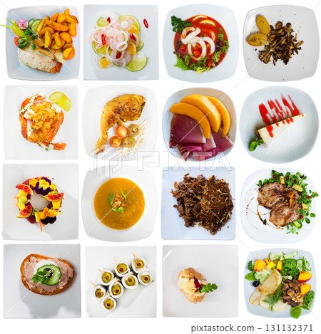 Collage of different meals isolated on a white background Collage of different meals isolated on a white background 131132371
