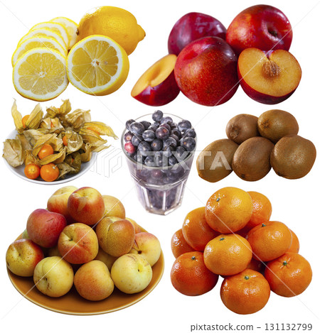 Many different types of fruits over white background Many different types of fruits over white background 131132799