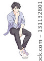 Man sitting with hand on chin, pastel colors 131132801
