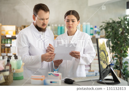 Director and pharmacist analyze documents, are horrified by results of work in current half-year Director and pharmacist analyze documents, are horrified by results of work in current half-year 131132813