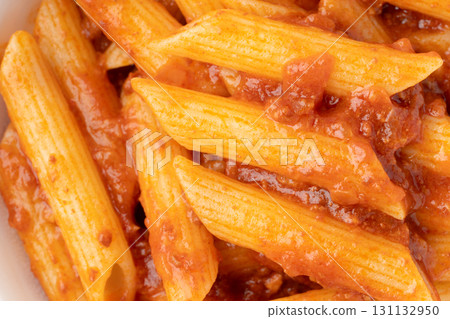 Close-up of penne with meat sauce Close-up of penne with meat sauce 131132950
