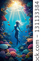 A fantastic mermaid illuminated by sunlight 131133384