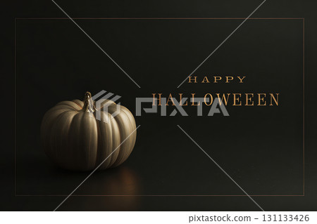 Elegant Dark Halloween Layout with Glowing Pumpkin and Serif Text 131133426