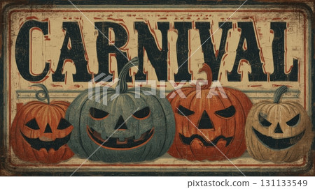 Spooky Carnival Halloween Poster with Vintage Jack-o'-Lanterns Design 131133549