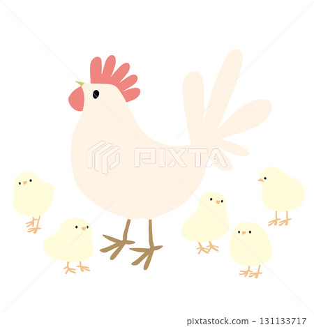 A cute vector illustration of chicks playing freely around a chicken A cute vector illustration of chicks playing freely around a chicken 131133717