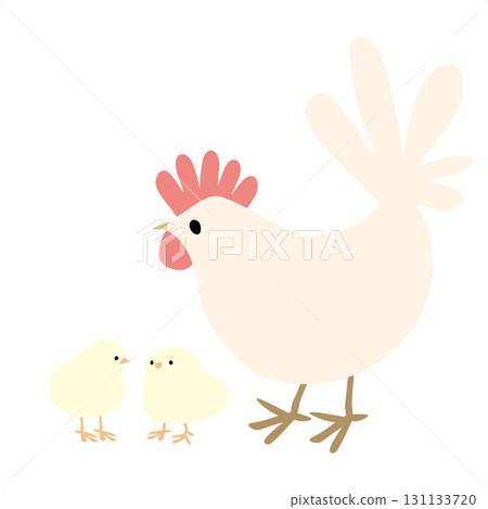 A cute vector illustration of a chicken and chick having a conversation 131133720