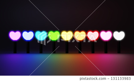Colorful heart-shaped penlight on a black background. 3D (horizontal) Colorful heart-shaped penlight on a black background. 3D (horizontal) 131133983