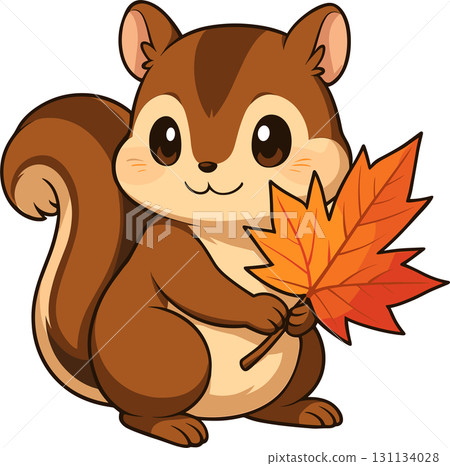 一隻松鼠叼著秋葉的插圖 131134028