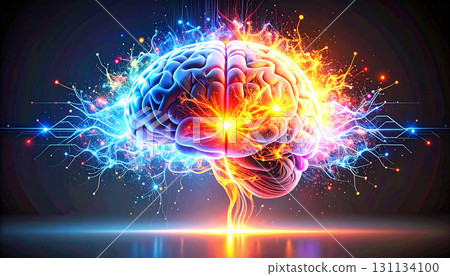 Glowing AI Brain Made of Circuit Lines on Black AI themed Background. Generated Image 131134100