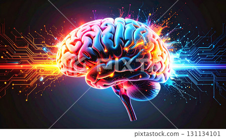 Glowing AI Brain Made of Circuit Lines on Black AI themed Background. Generated Image 131134101