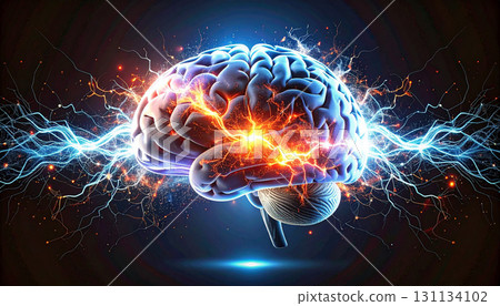 Glowing AI Brain Made of Circuit Lines on Black AI themed Background. Generated Image 131134102