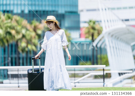 Young woman going on a trip Young woman going on a trip 131134366