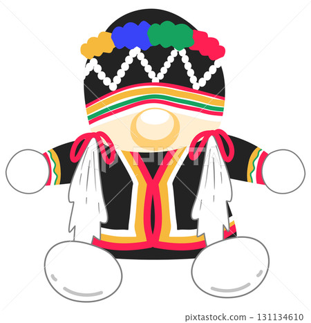 A cute gnome cartoon in traditional costumes of Thailand's hill tribes 131134610