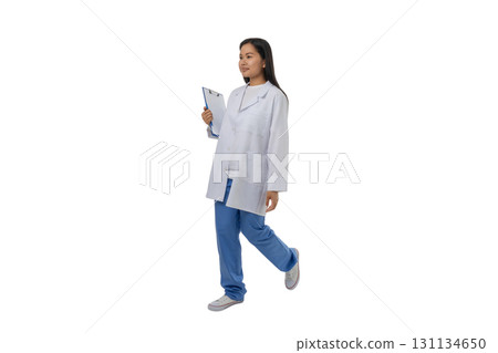 Doctor in white coat with clipboard, isolated on white, PNG Doctor in white coat with clipboard, isolated on white, PNG 131134650