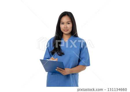 Health worker with clipboard for patient, isolated on white, PNG Health worker with clipboard for patient, isolated on white, PNG 131134660
