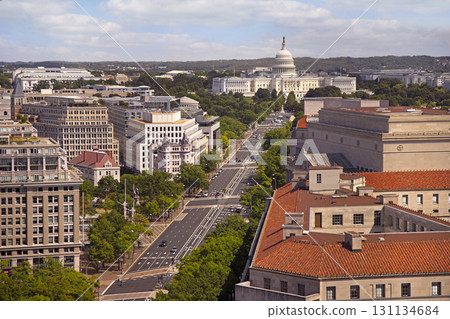 Washington DC skyline with Pennsylvania Avenue and US Capitol on a sunny day, USA Washington DC skyline with Pennsylvania Avenue and US Capitol on a sunny day, USA 131134684