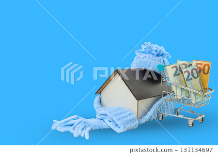 House in a scarf beside cash for heating costs House in a scarf beside cash for heating costs 131134697