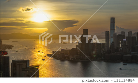 Aug 1 2025 Beautiful Sunset Scene of Hong Kong Urban Skyline 131134994