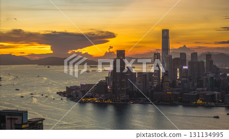 Aug 1 2025 Beautiful Sunset Scene of Hong Kong Urban Skyline 131134995