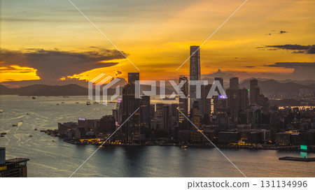 Aug 1 2025 Beautiful Sunset Scene of Hong Kong Urban Skyline Aug 1 2025 Beautiful Sunset Scene of Hong Kong Urban Skyline 131134996