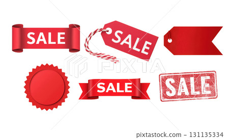Red sale banners and tags displayed for shopping season, AI, PNG Red sale banners and tags displayed for shopping season, AI, PNG 131135334