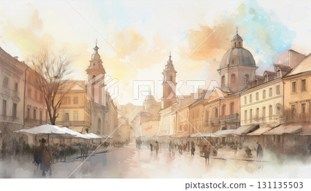 Watercolor painting of old European towns Watercolor painting of old European towns 131135503