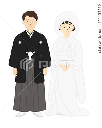 新娘和新郎，婚禮，新娘，婚禮，穿著白色婚禮和服的男士，男女 131135580
